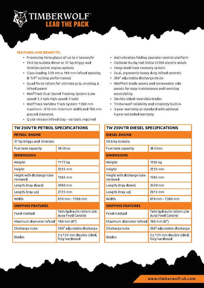 Timberwolf 230VTR Diesel Chipper (6" Tracked) Timberwolf